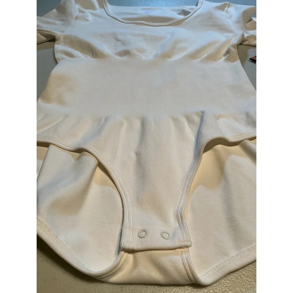 NWT Joyspun Womens White Seamless Long Sleeve Bodysuit‎ Shapewear Large 12-14